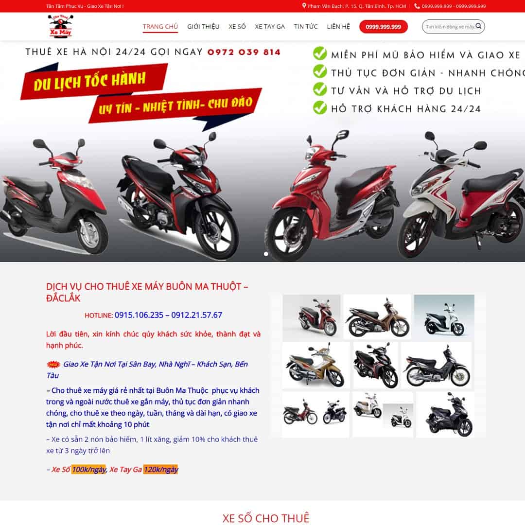 Mẫu website dịch vụ cho thuê xe máy