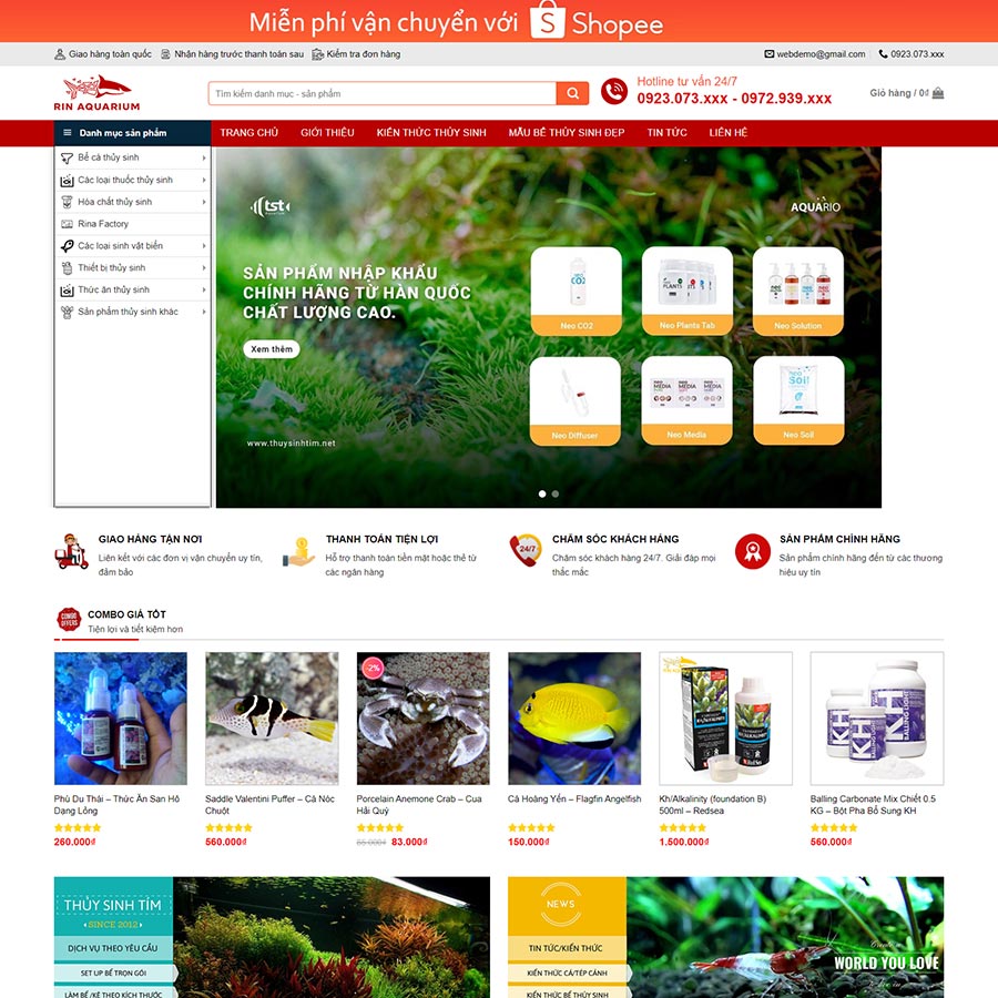 Mẫu website thủy sinh, cá cảnh