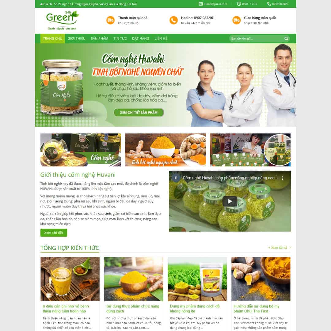 Mẫu website bán sản phẩm tinh bột nghệ