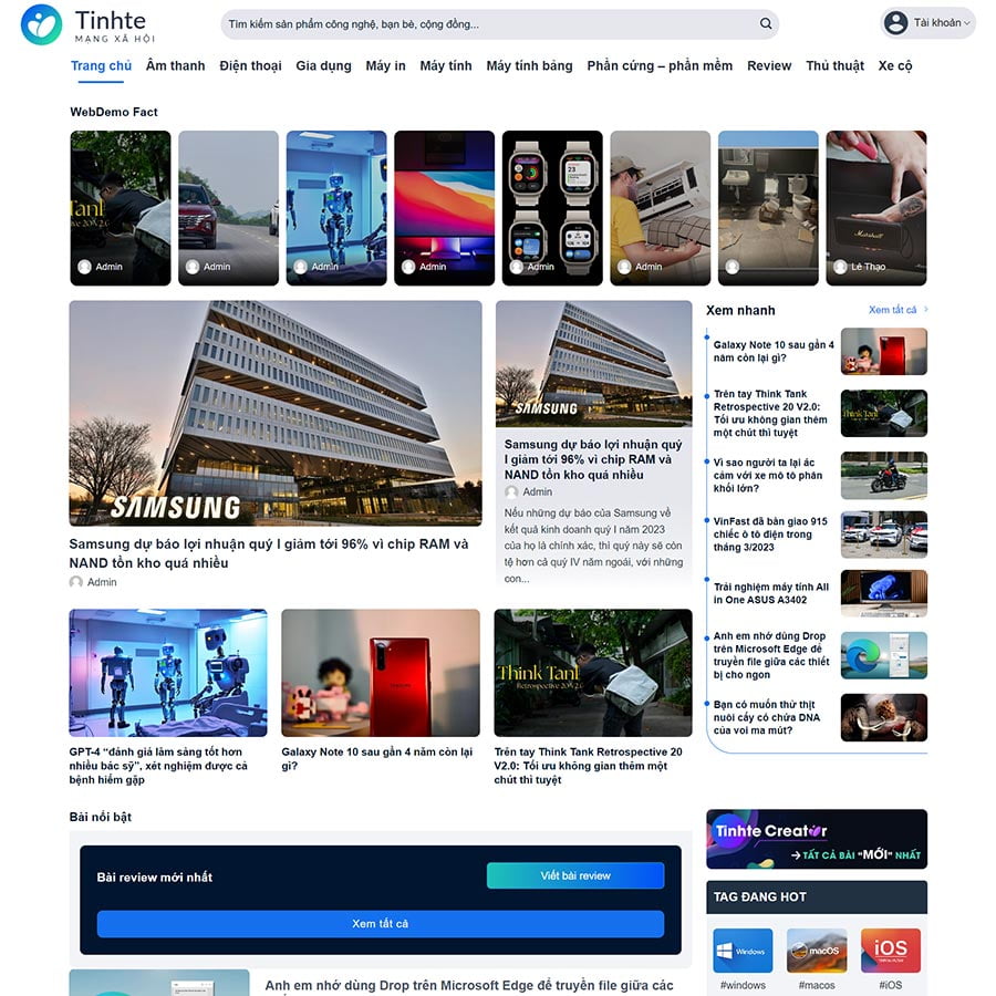 Mẫu website tin tức công nghệ giống Tinh Tế