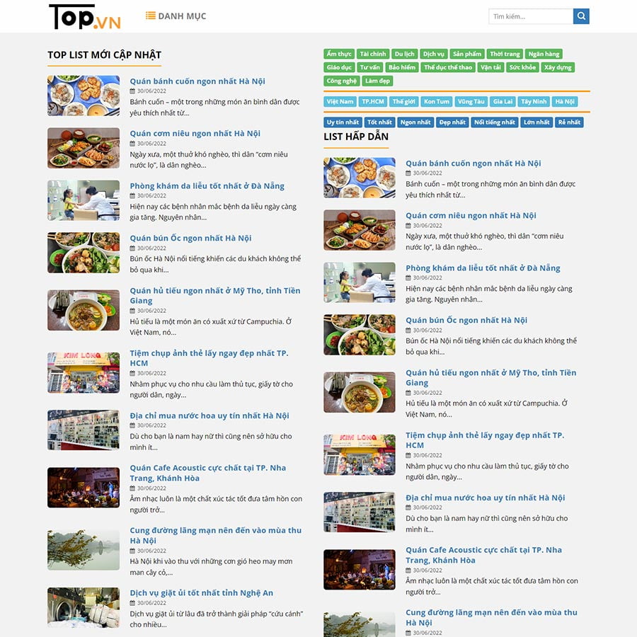 Mẫu website đánh giá giống TopList