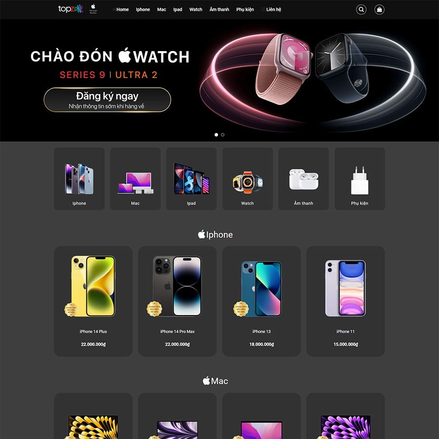 Mẫu website bán điện thoại, phụ kiện giống TopZone 02