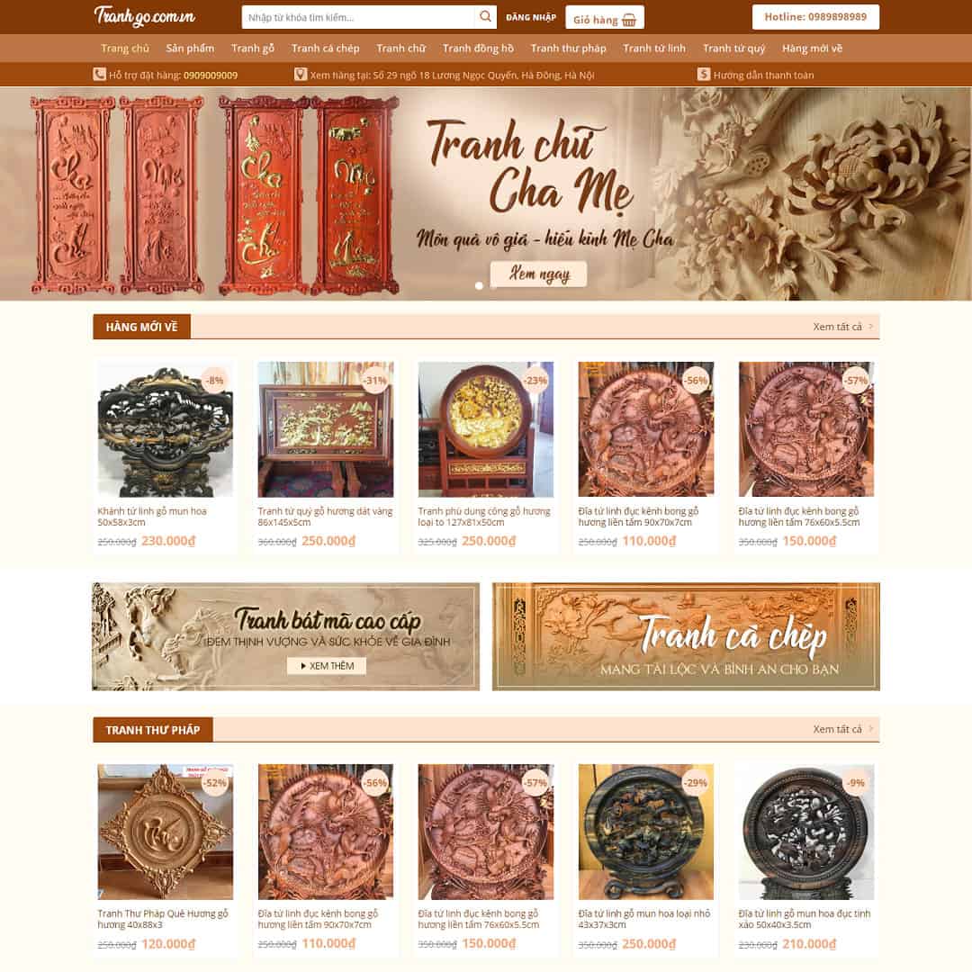 Mẫu website bán tranh gỗ
