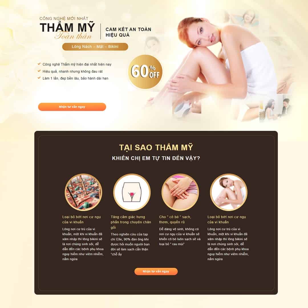 Mẫu website Landing page triệt lông thẩm mỹ viện