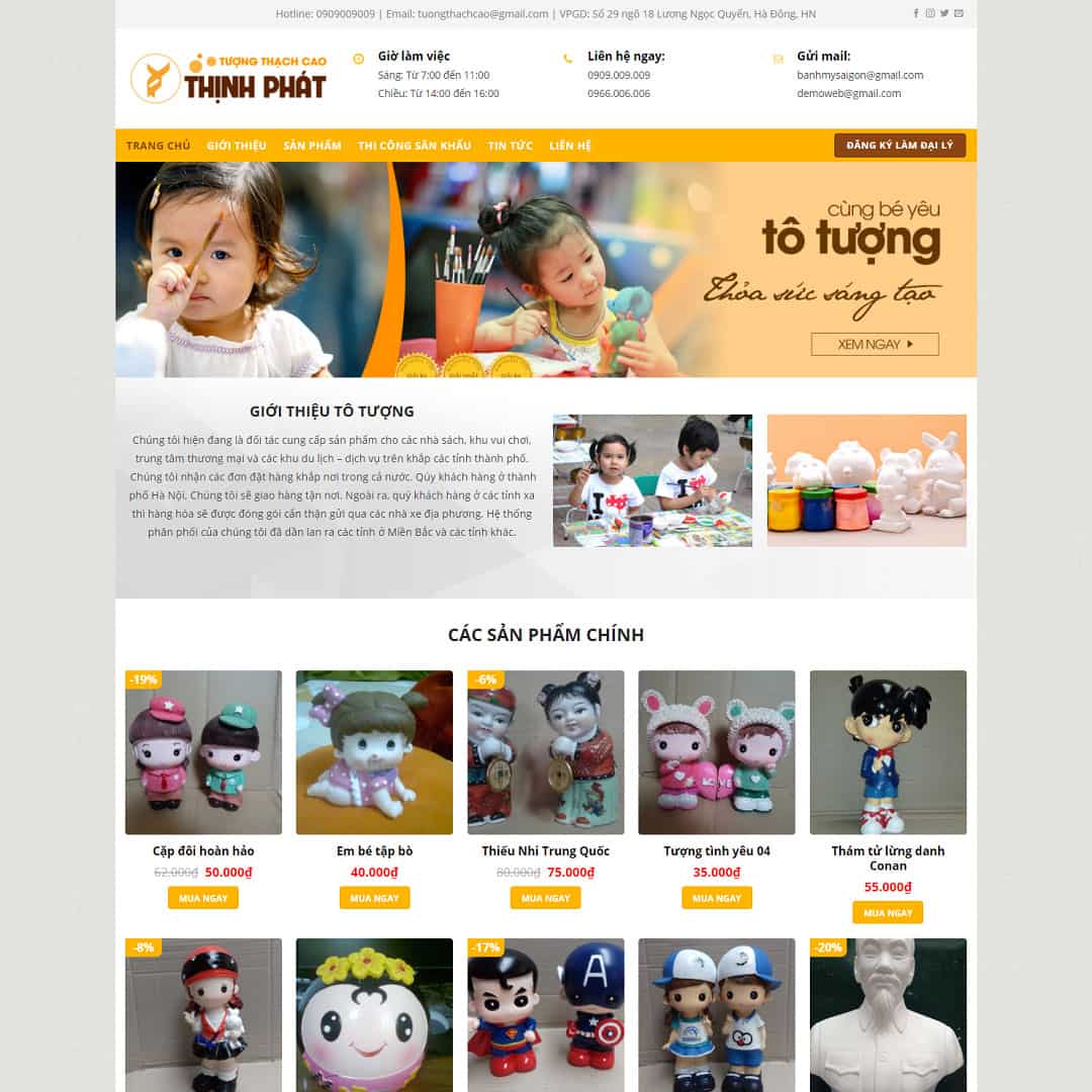 Mẫu website bán tượng tô màu thạch cao