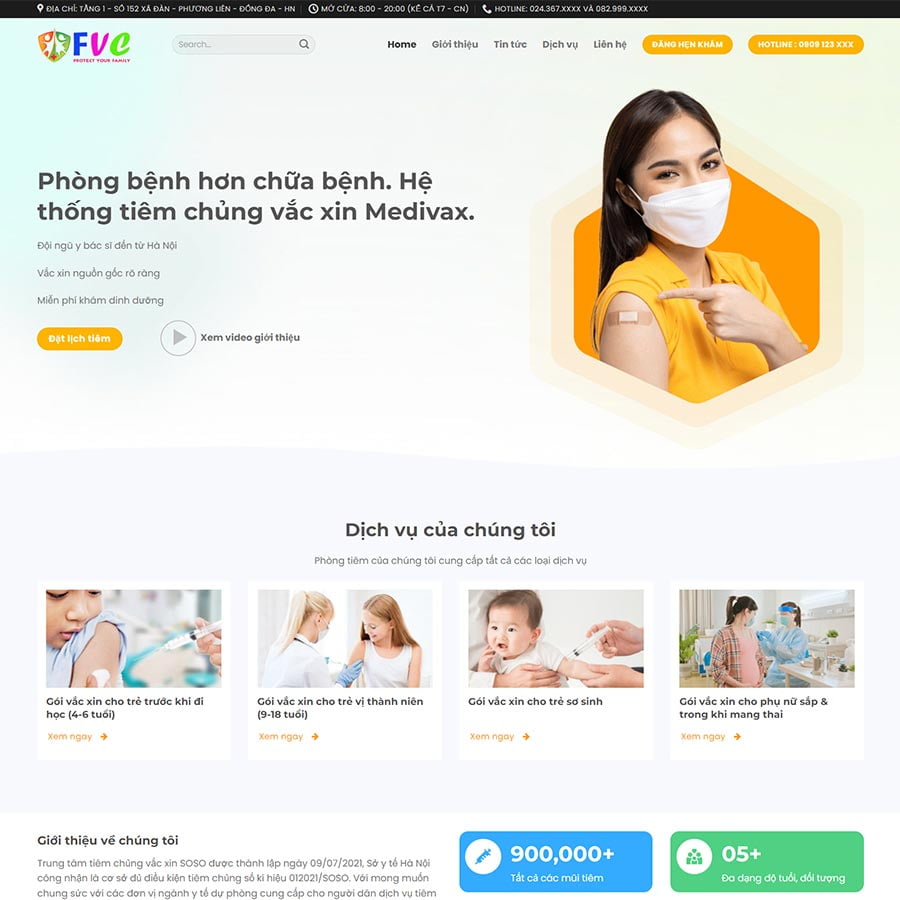 Mẫu website trung tâm tiêm chủng vắc xin