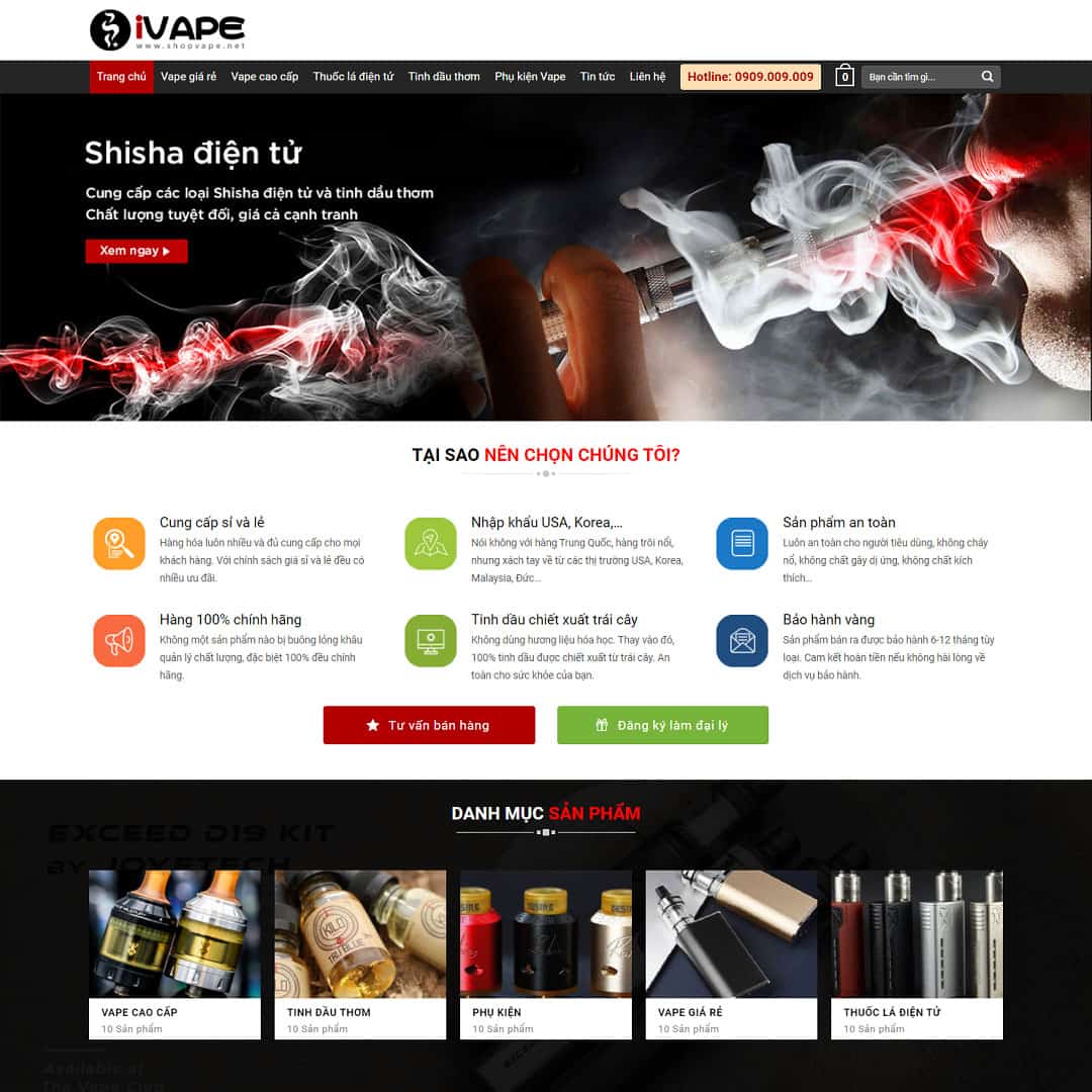 Mẫu website bán thuốc lá điện tử, shisha, vape