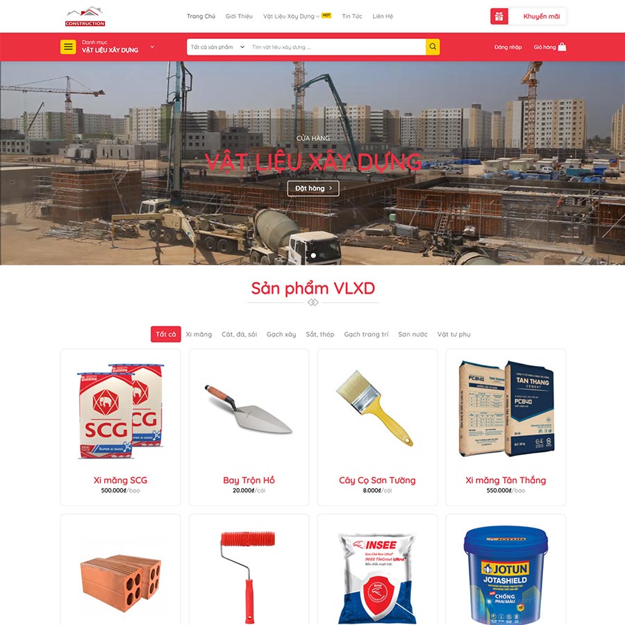 Mẫu website bán vật liệu xây dựng