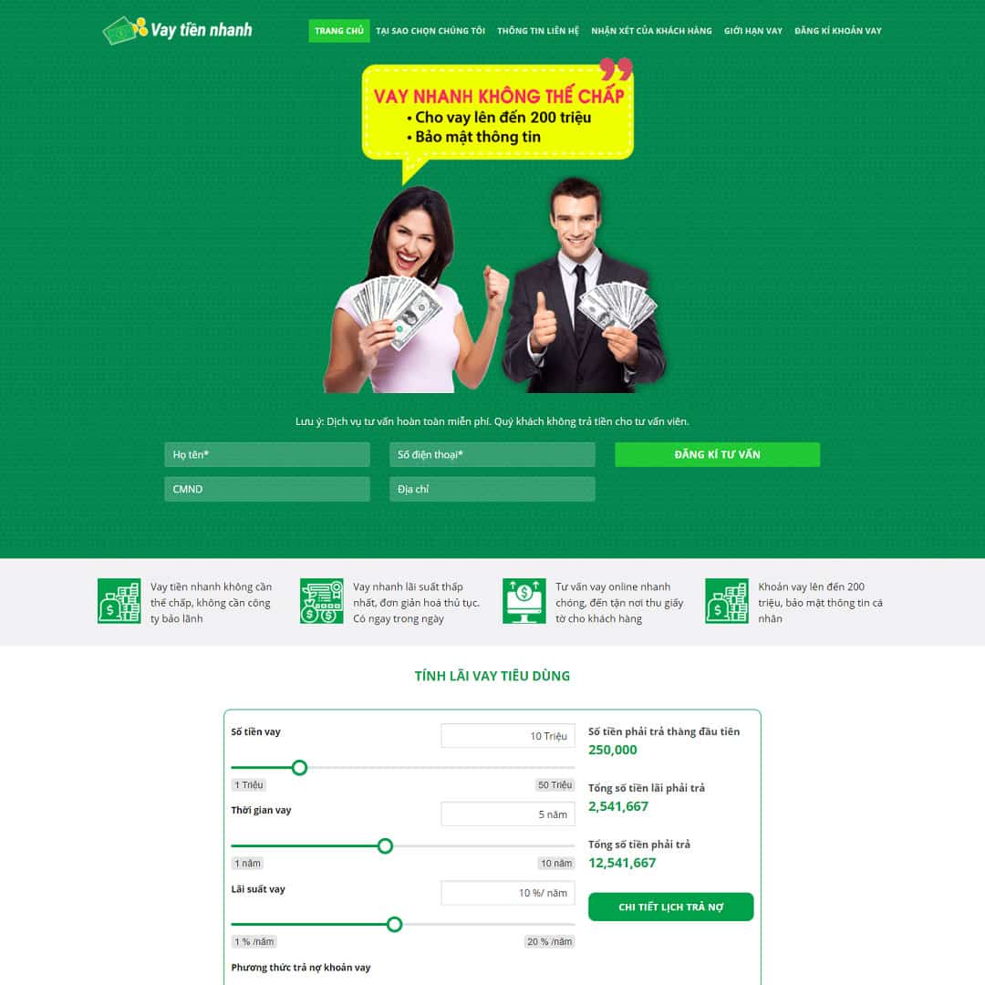 Mẫu website dịch vụ tín dụng, vay tiền nhanh