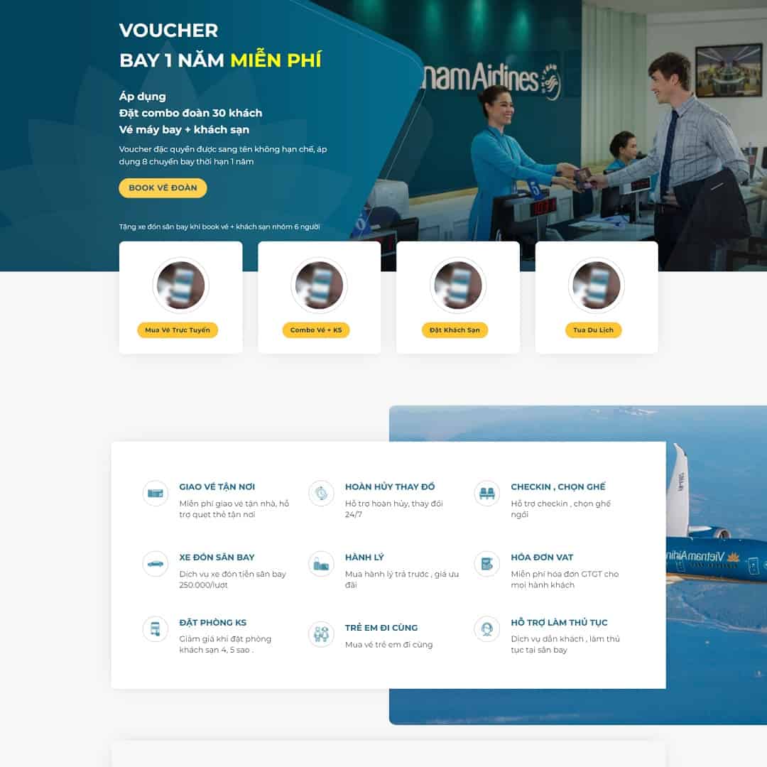 Mẫu website landing page bán Vé máy bay