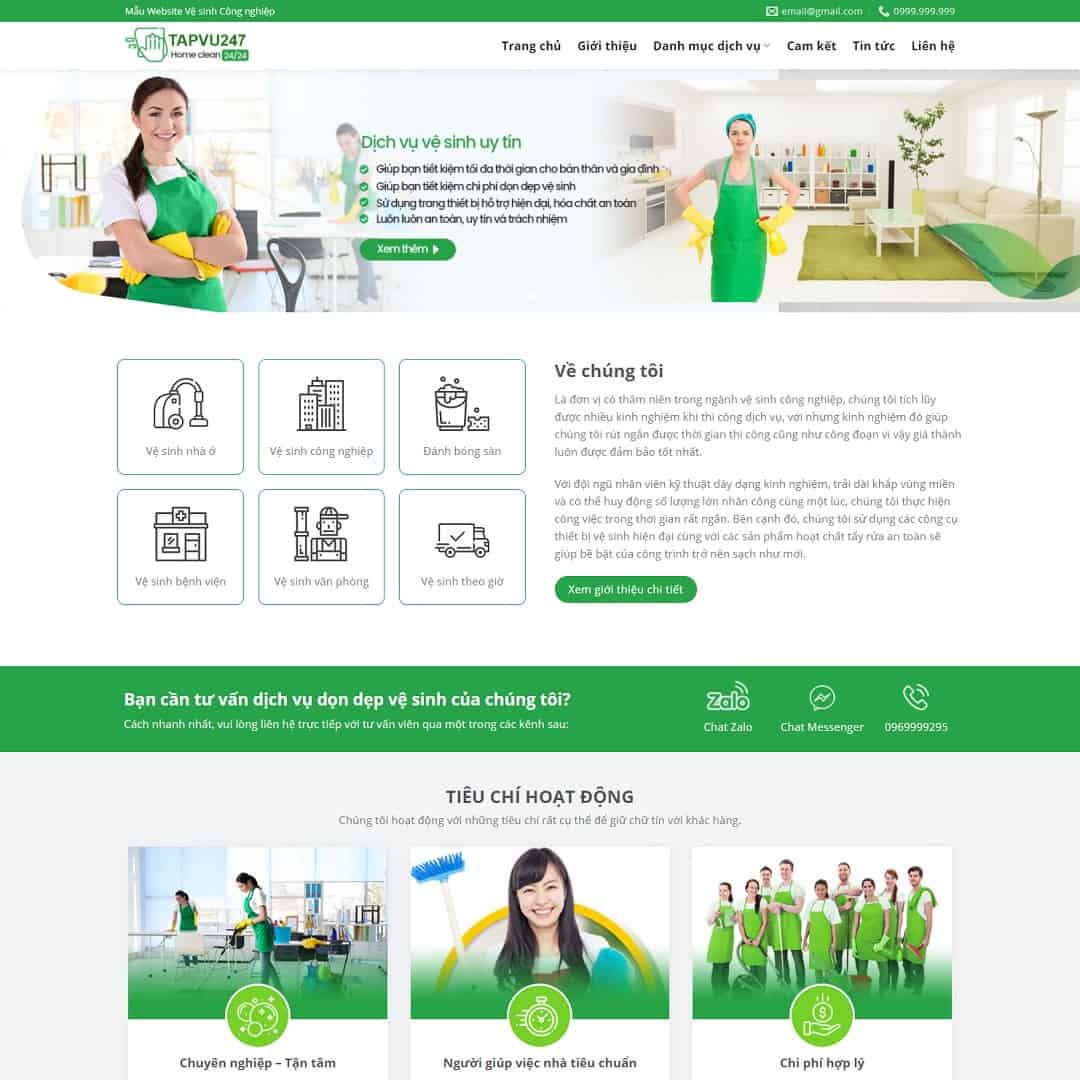 Mẫu website dịch vụ vệ sinh, dọn dẹp nhà cửa