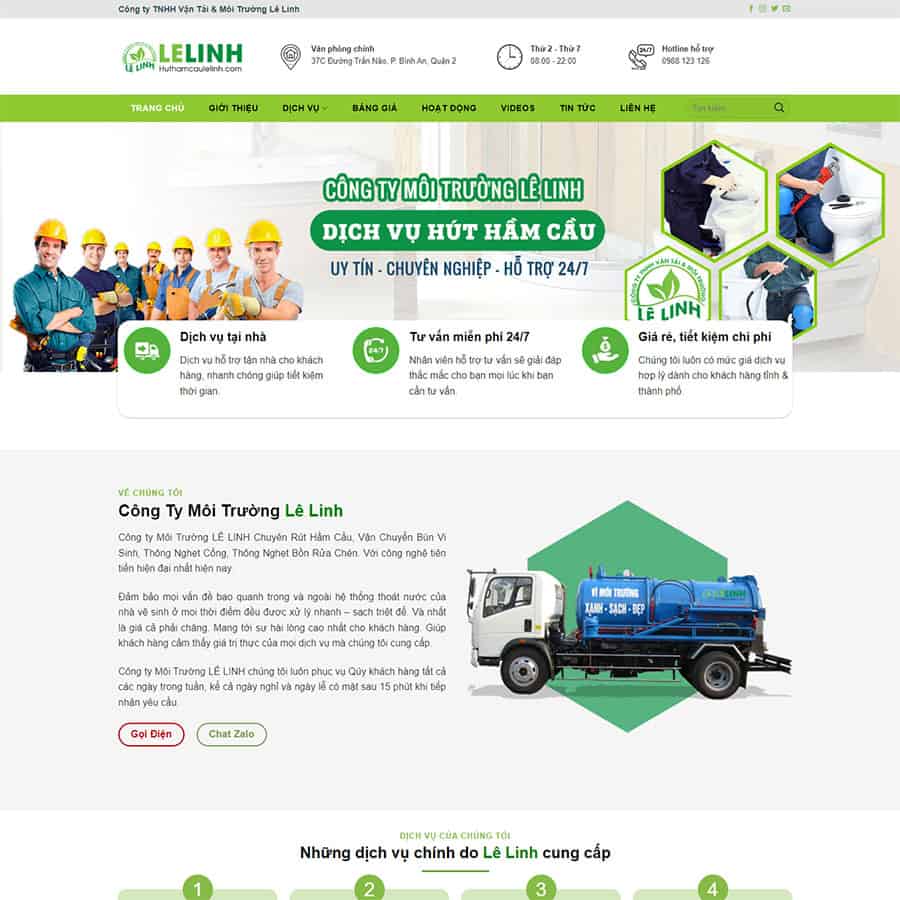 Mẫu website dịch vụ hút bể phốt, vệ sinh