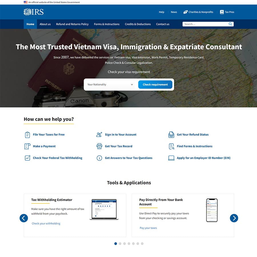 Mẫu website cấp visa du lịch nước ngoài