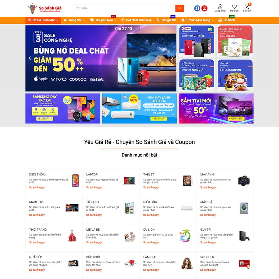 Mẫu website web so sánh, tiếp thị liên kết