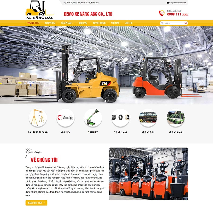 Mẫu website bán xe và thiết bị nâng hàng hóa