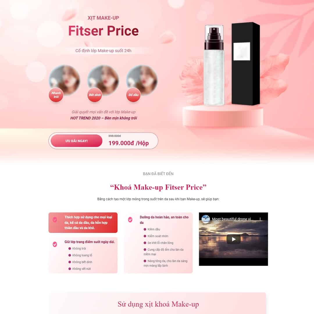Mẫu website Landing page xịt makeup